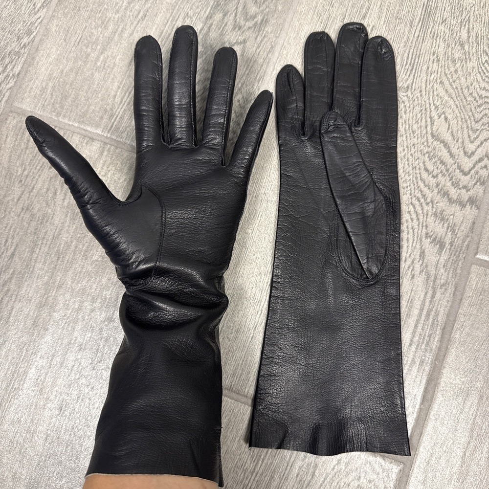 Vintage Aris Of Paris France Real Kid Leather Soft Opera Gloves Black Sz 7.5